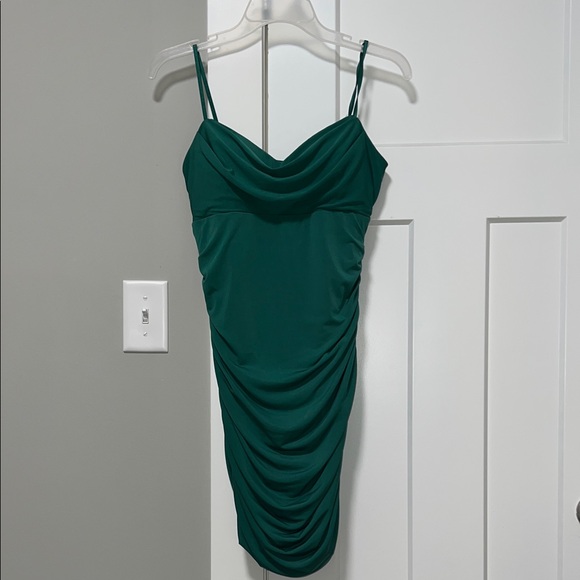 Emerald Sundae Forest Green Ruched Mini Dress - Picture 1 of 4